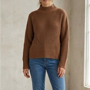 Hippie Rose Mock Neck Knit Sweater Brown Medium | Cozy Fall Winter Pullover